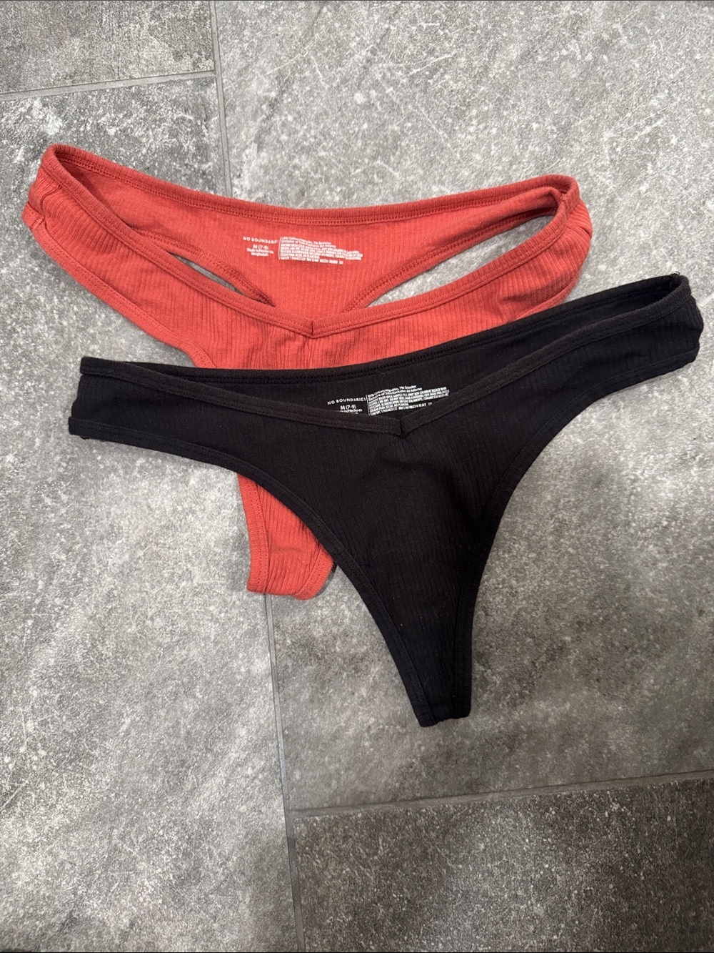 Two pairs Black and salmon Ribbed Thong Bikini Bottom
